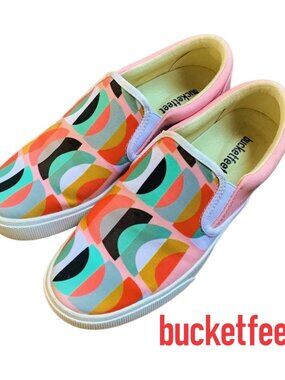 Peach Abstract Design BucketFeet Slip On Sneakers, Sz 7.5, EUC